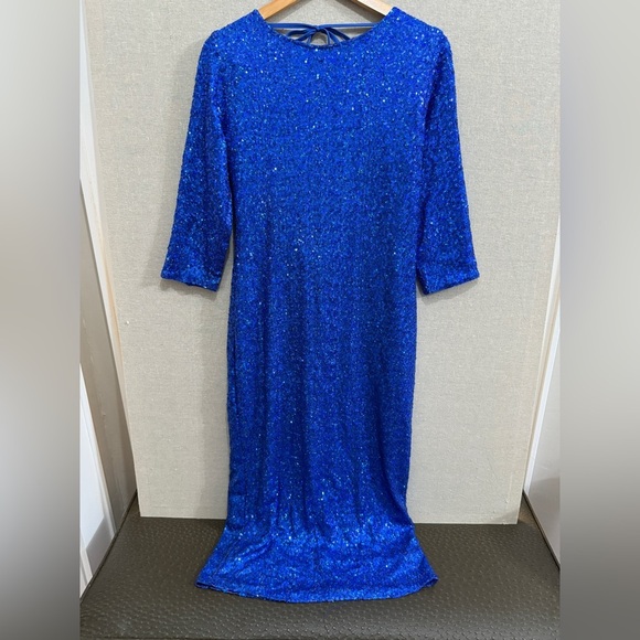 ASOS Design NWT Embellished Sequin Midi Dress Open Back Royal Blue US 14 - Picture 2 of 15